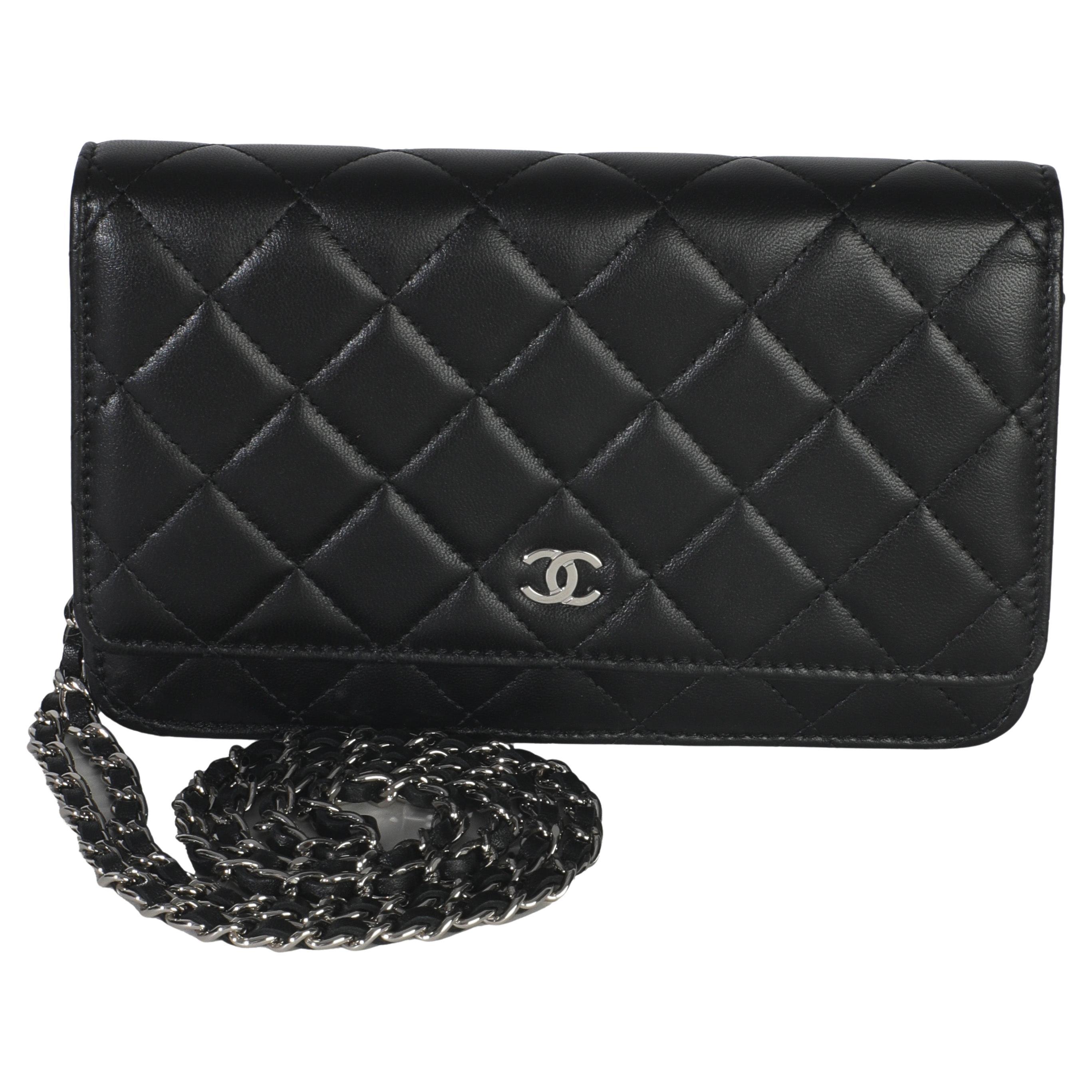 Chanel Black Quilted Lambskin Classic Wallet On Chain
