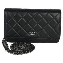 Chanel Black Quilted Lambskin Classic Wallet On Chain