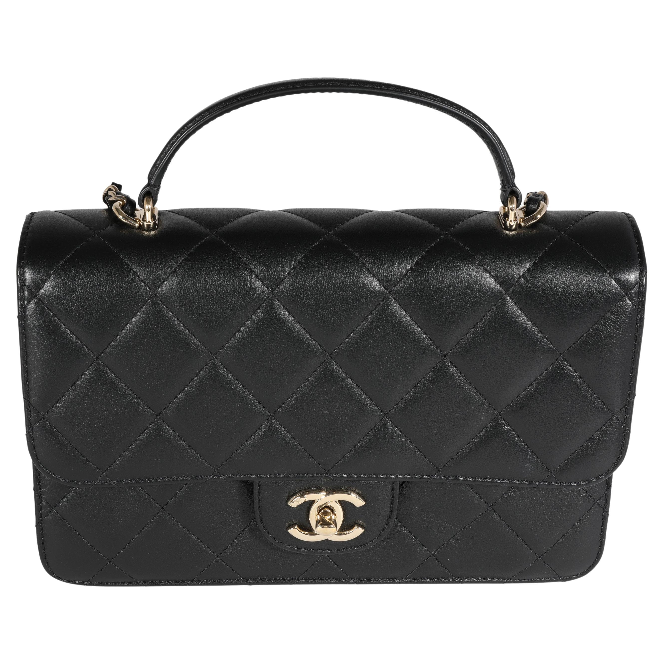 Chanel Black Quilted Lambskin Coco Lady Top Handle Flap Bag