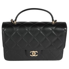 Chanel Black Quilted Lambskin Coco Lady Top Handle Flap Bag