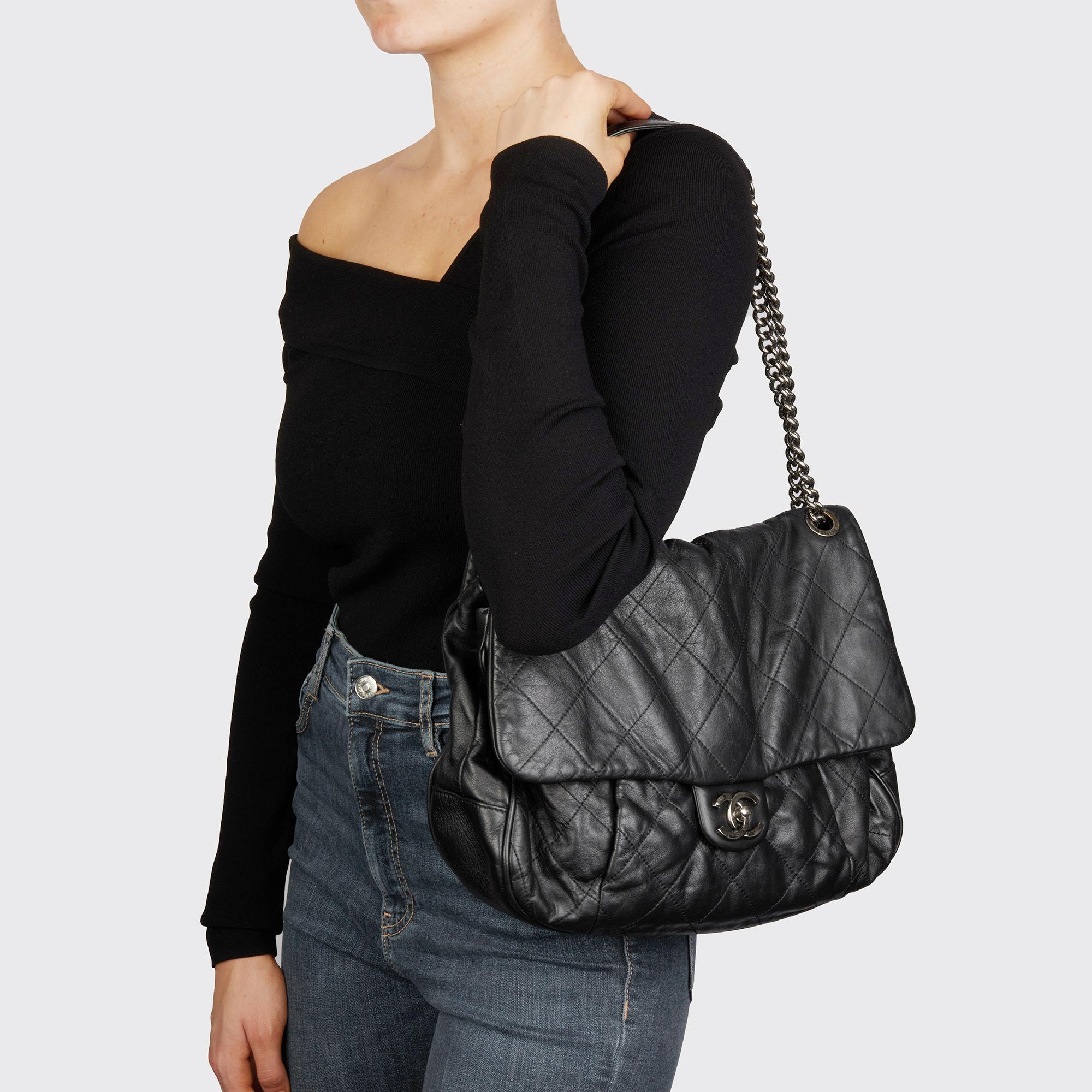 CHANEL Black Quilted Lambskin Coco Pleats Flap Bag 8