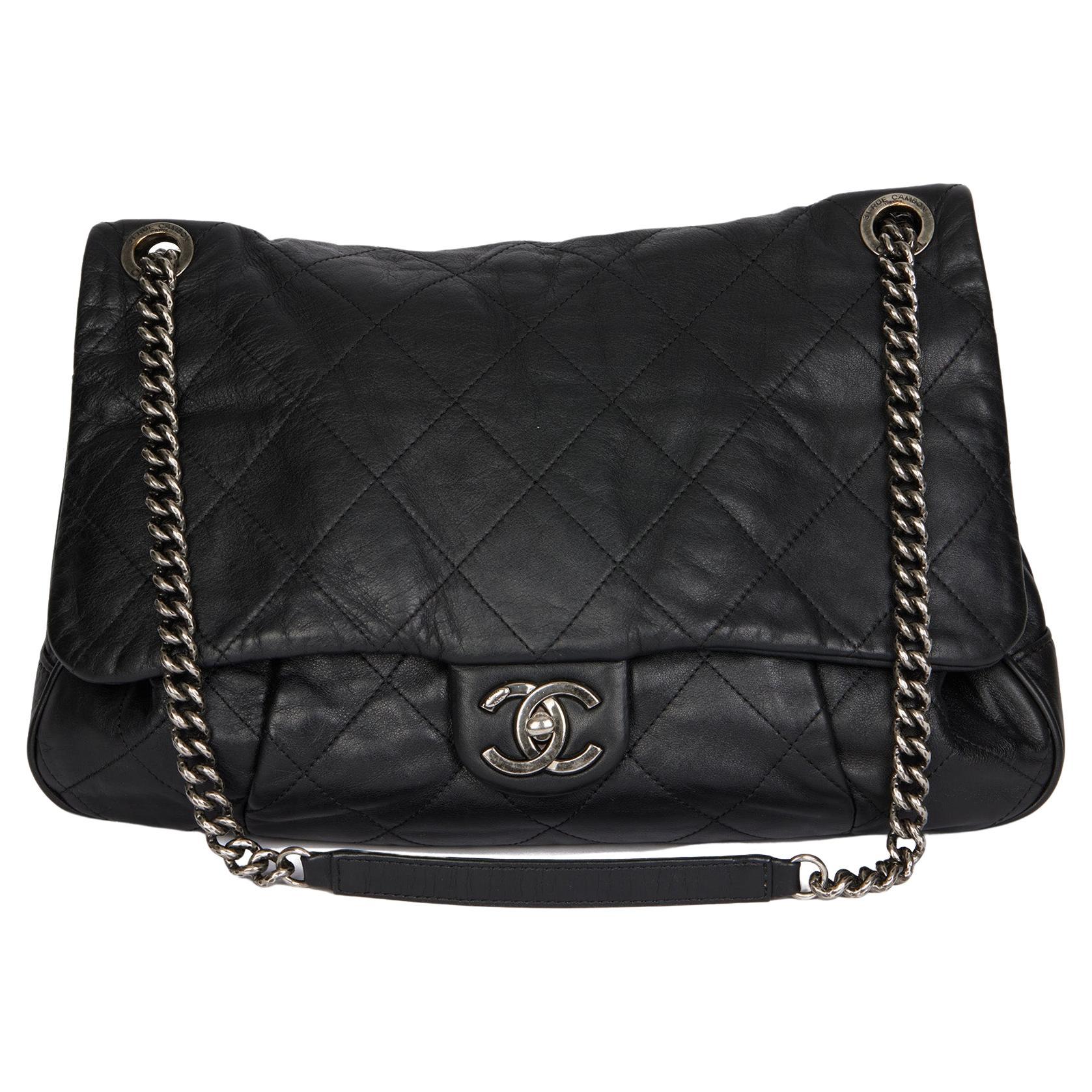 CHANEL Black Quilted Lambskin Coco Pleats Flap Bag