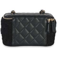Chanel Black Quilted Lambskin Crochet Small Vanity Case With Chain