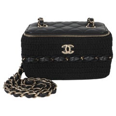 Chanel Black Quilted Lambskin Crochet Small Vanity Case With Chain