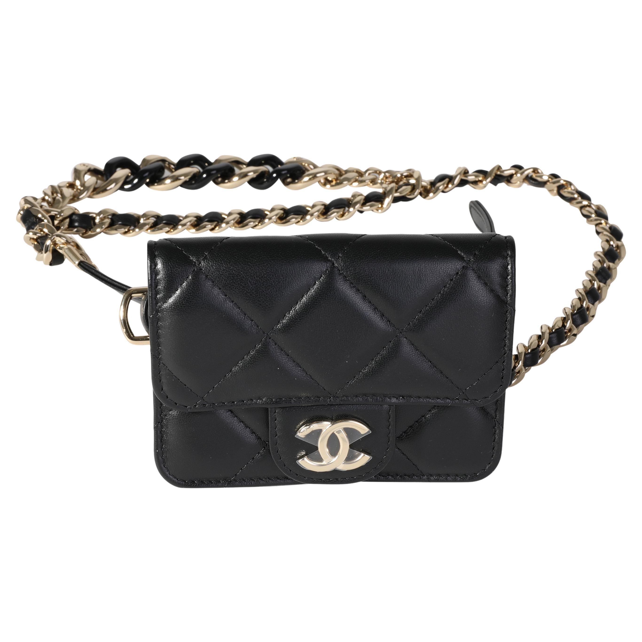 Chanel Black Quilted Lambskin Elegant Chain Belt Bag For Sale at 1stDibs | chanel  chain belt bag, chanel belt bag with chain, chanel belt bag