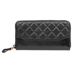 Used Chanel Black Quilted Lambskin Gabrielle Long Zip Wallet