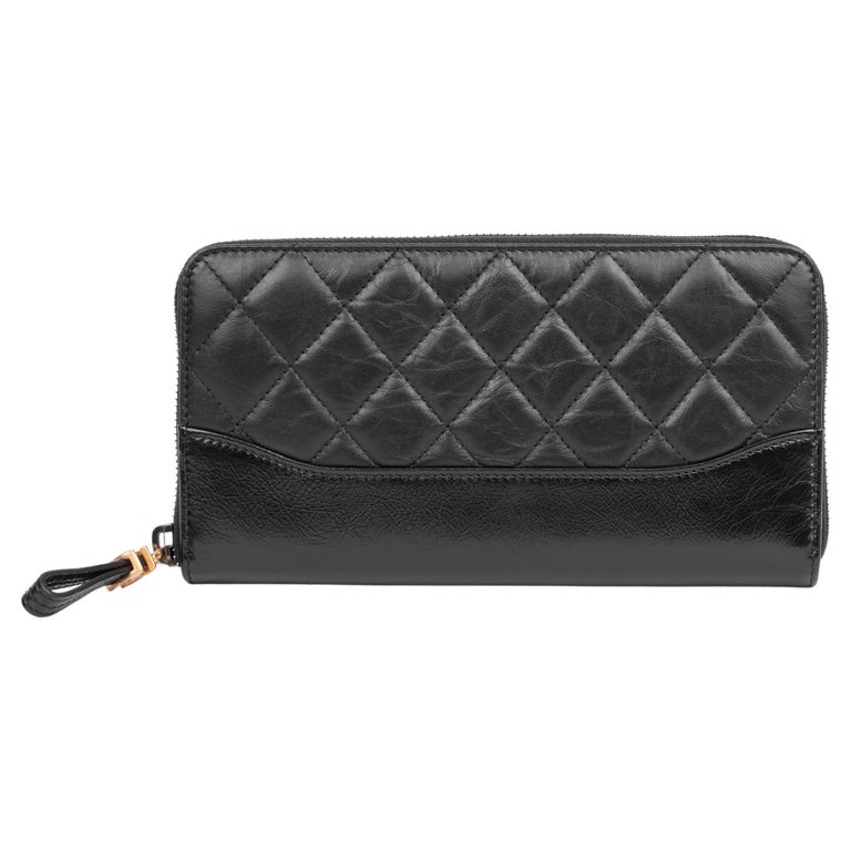 Chanel Black Quilted Lambskin Gabrielle Long Zip Wallet For Sale at 1stDibs