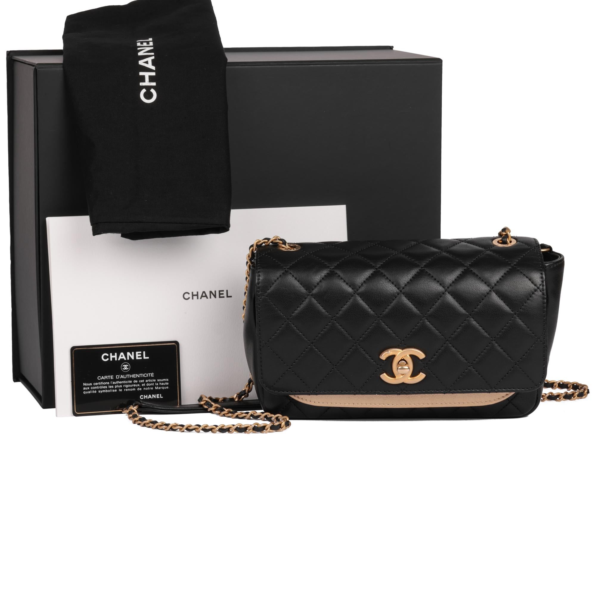 CHANEL Black Quilted Lambskin & Gold Metallic Lambskin Camellia Mini Flap Bag For Sale 6