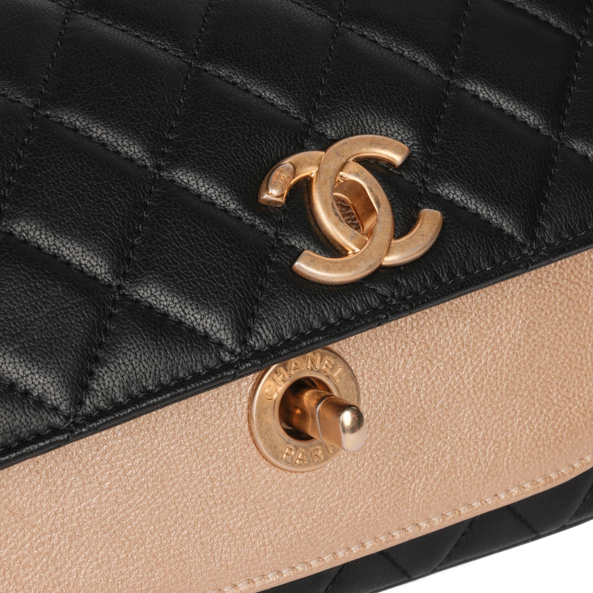 CHANEL Black Quilted Lambskin & Gold Metallic Lambskin Camellia Mini Flap Bag For Sale 2