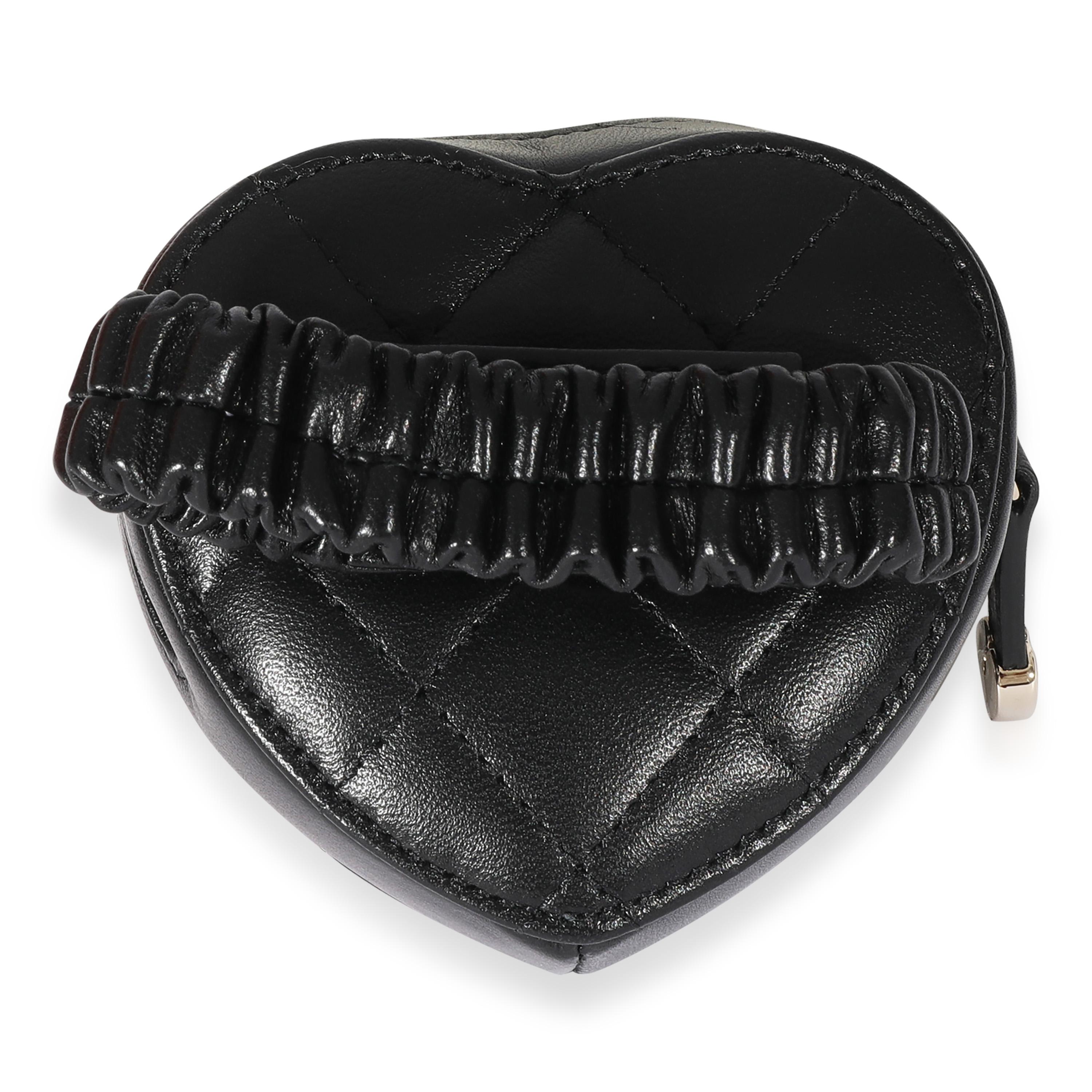 Chanel Black Quilted Lambskin Heart Zipped Arm Coin Purse In Excellent Condition For Sale In New York, NY