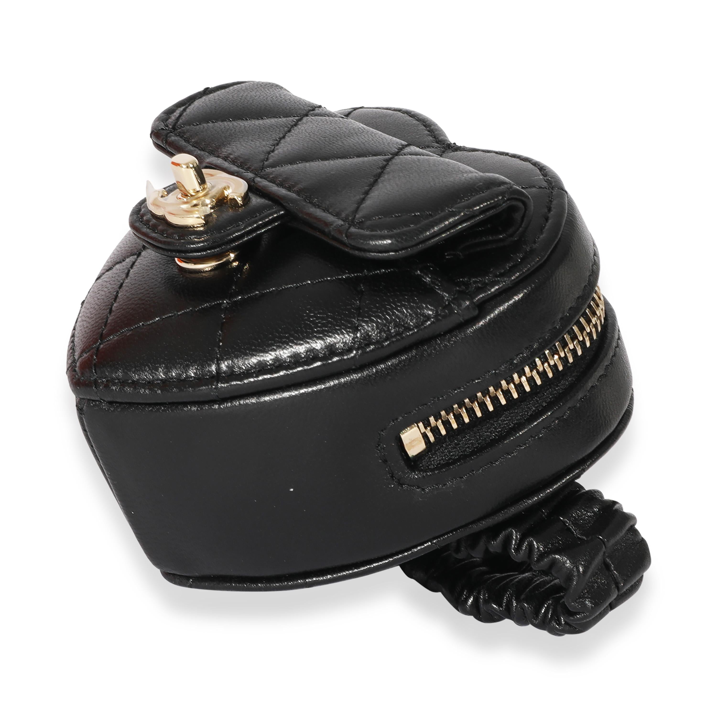 Chanel Black Quilted Lambskin Heart Zipped Arm Coin Purse For Sale 1