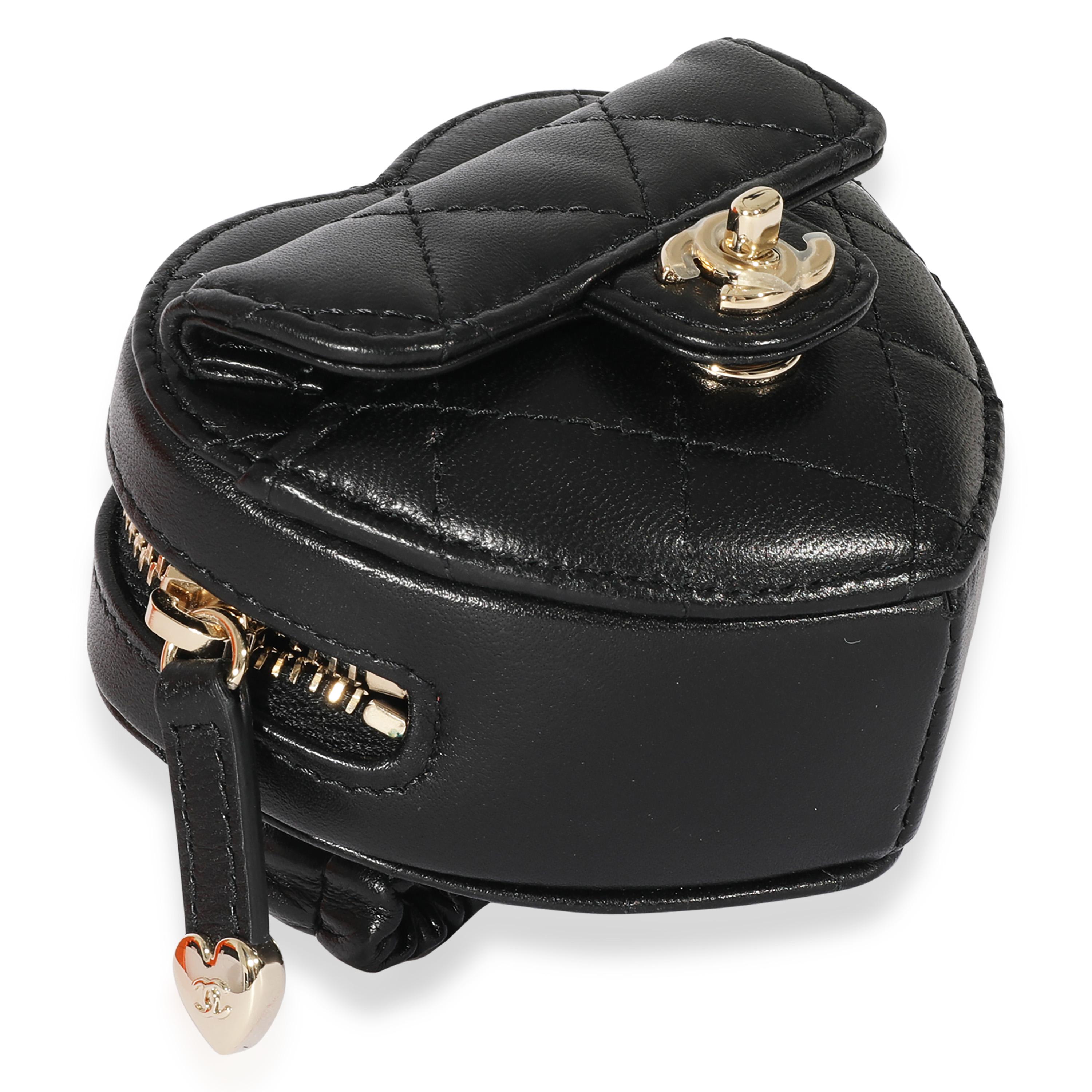 Chanel Black Quilted Lambskin Heart Zipped Arm Coin Purse For Sale 2