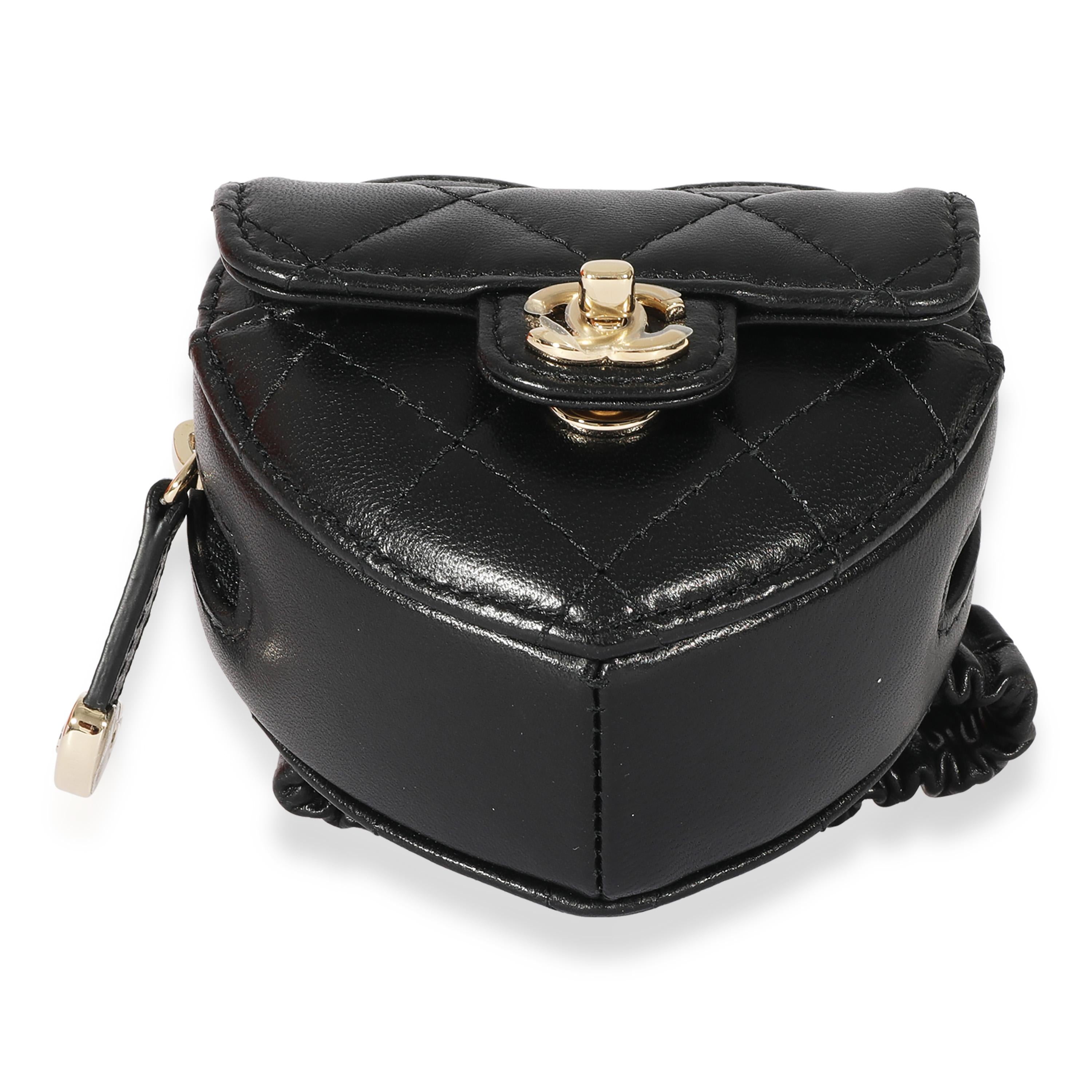 Chanel Black Quilted Lambskin Heart Zipped Arm Coin Purse For Sale 3