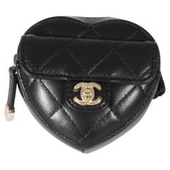 Chanel Black Quilted Lambskin Heart Zipped Arm Coin Purse