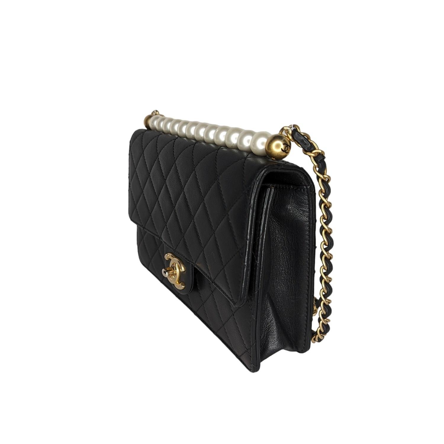Women's Chanel Black Quilted Lambskin & Imitation Pearls Flap Bag