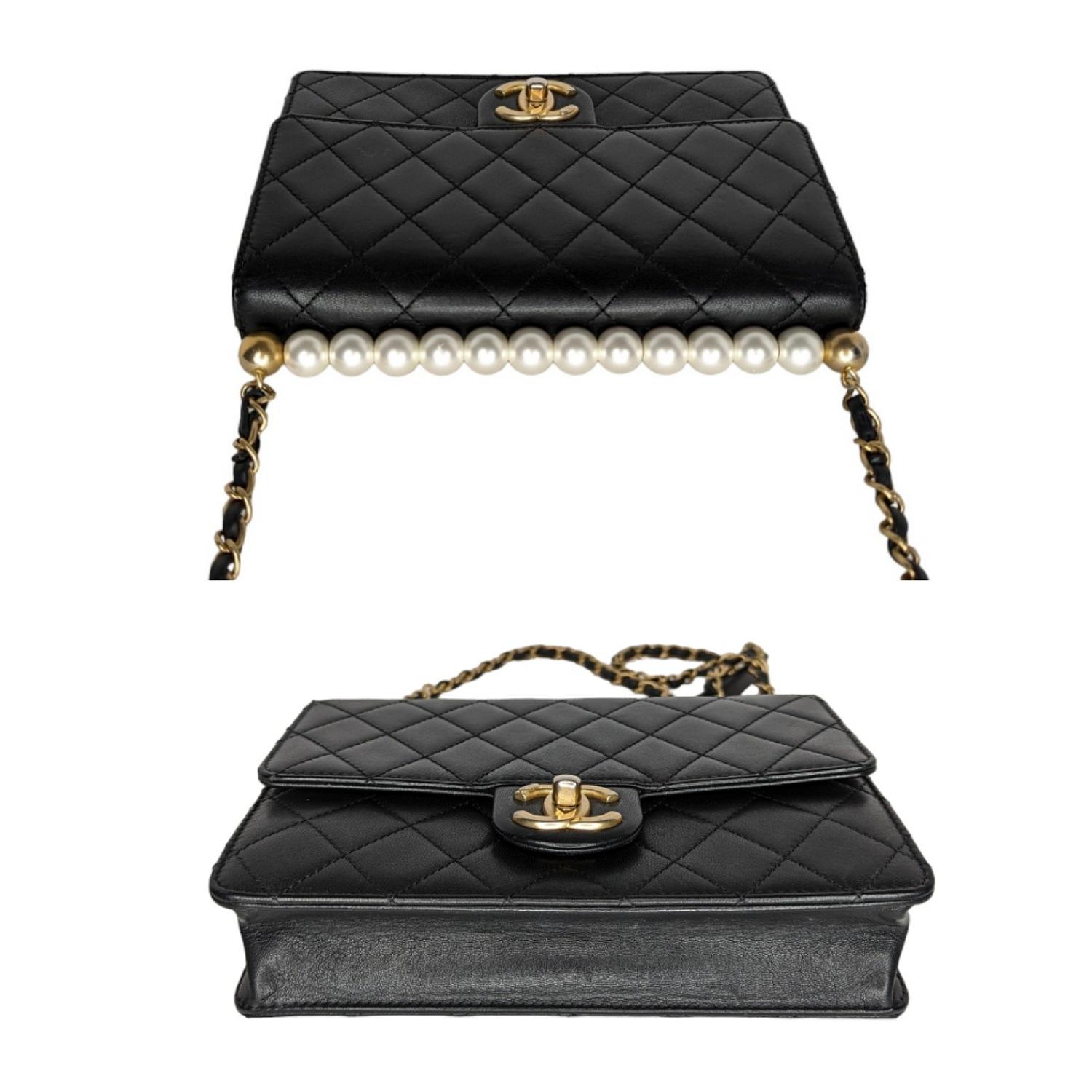 Chanel Black Quilted Lambskin & Imitation Pearls Flap Bag 1