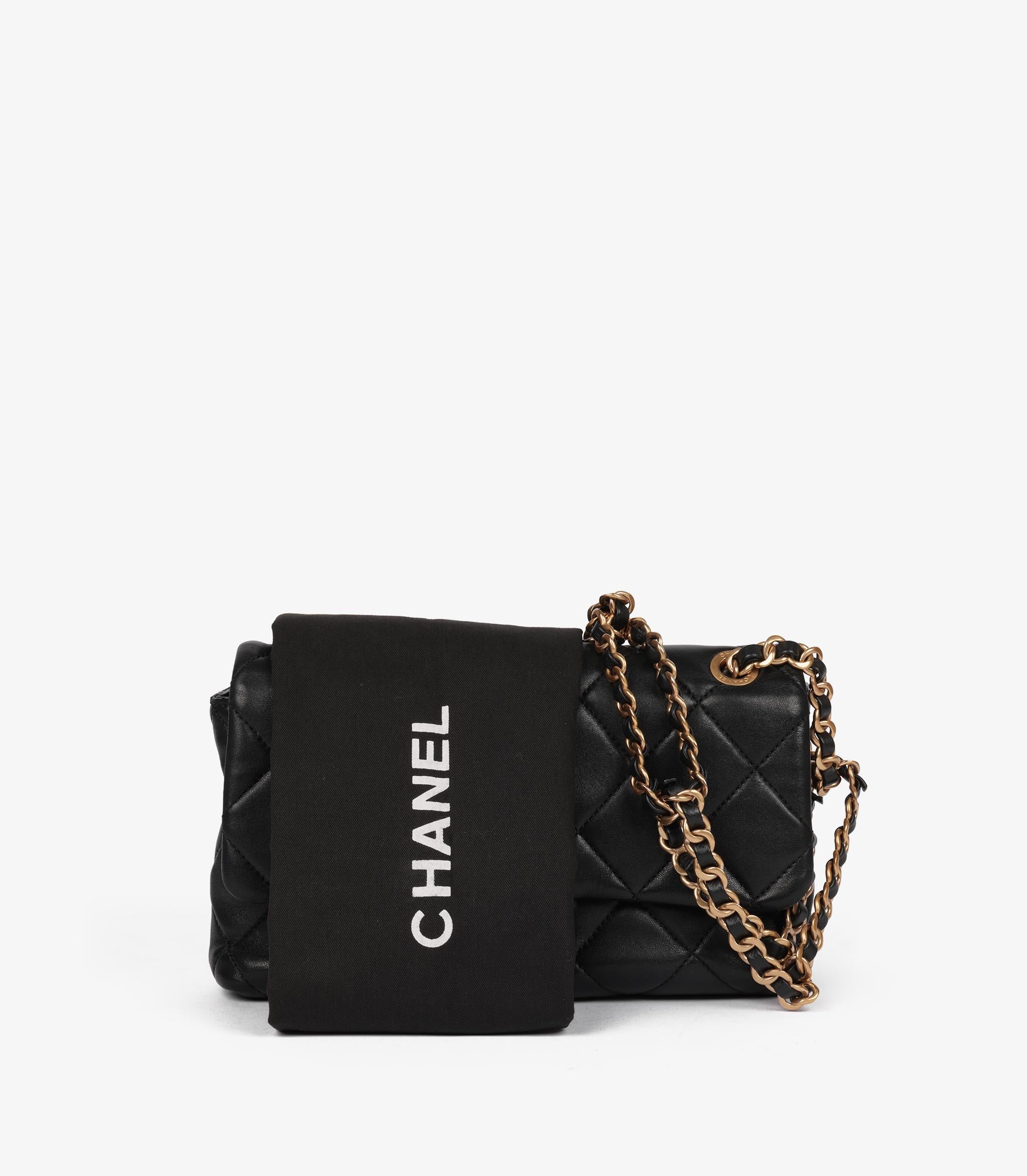 Chanel Schwarz gesteppt Lammfell verflochtene kleine klassische einzelne Klappe Tasche im Angebot 6
