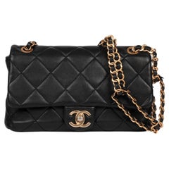 Chanel Black Quilted Lambskin Interlaced Small Classic Single Flap Bag