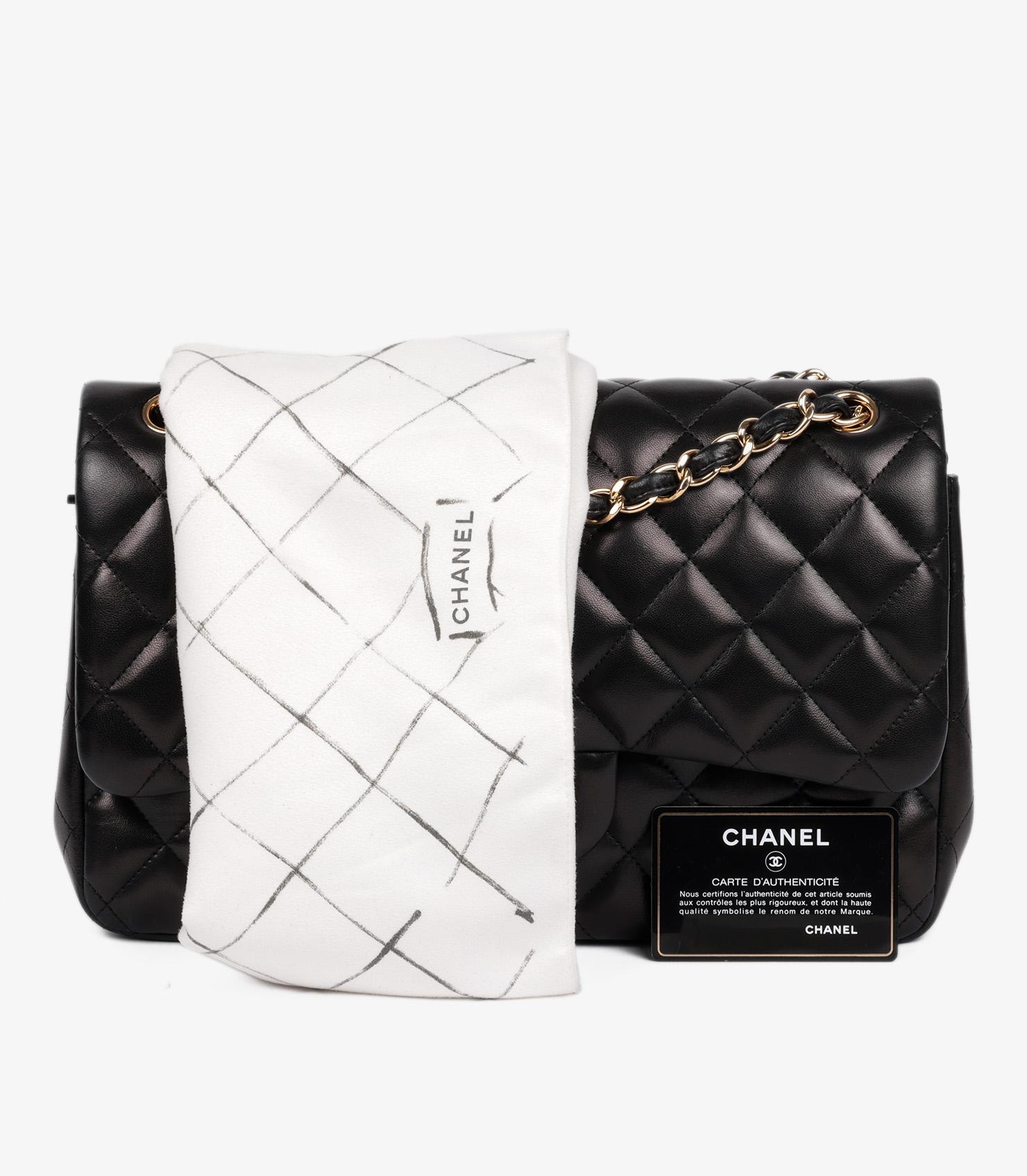 Chanel Schwarzes gestepptes Lammleder Jumbo Classic Double Flap Tasche im Angebot 6