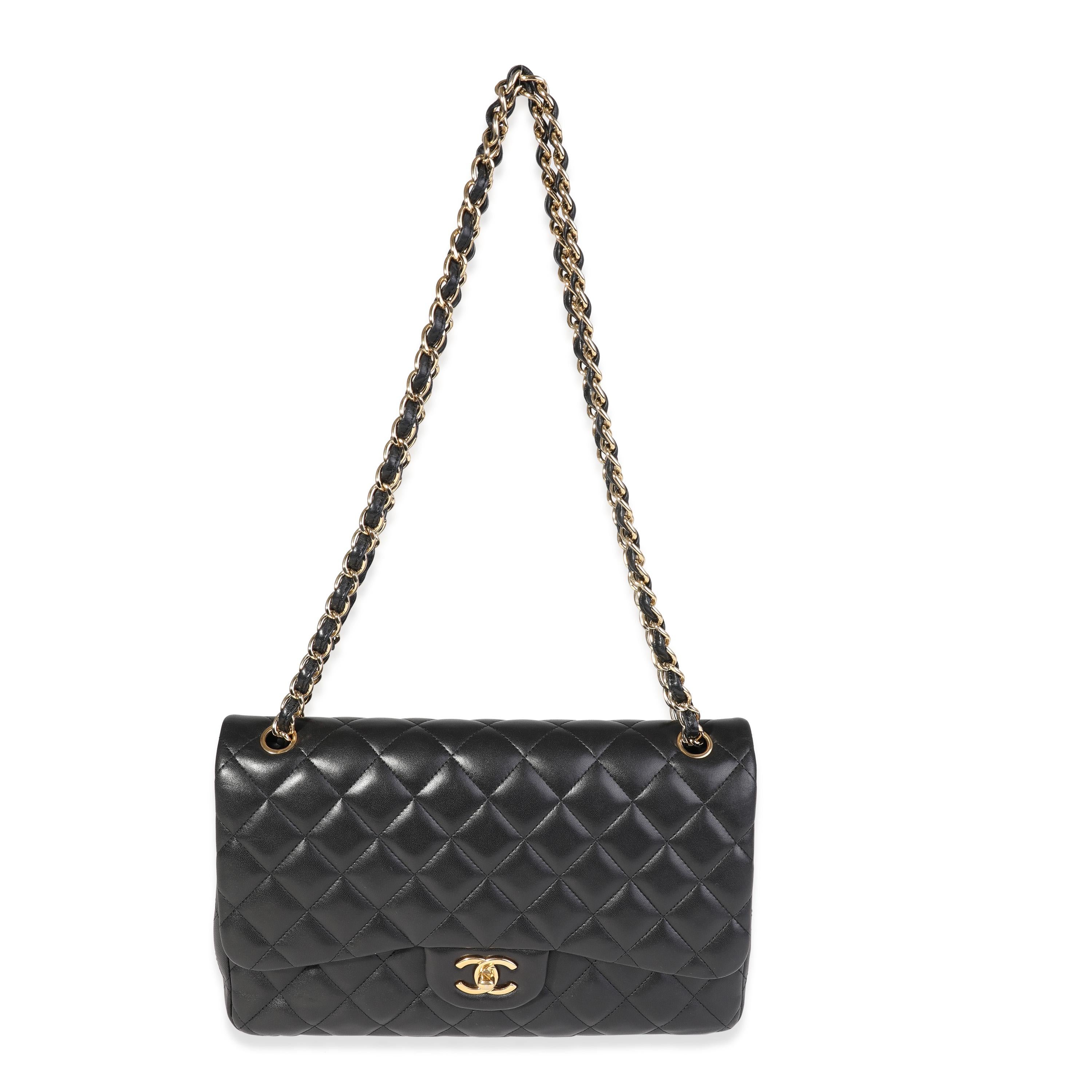 Listing Title: Chanel Black Quilted Lambskin Jumbo Classic Double Flap Bag
SKU: 120923
MSRP: 9500.00
Condition: Pre-owned (3000)
Handbag Condition: Very Good
Condition Comments: Scratches on hardware. Wear to interior.
Brand: Chanel
Model: Classic