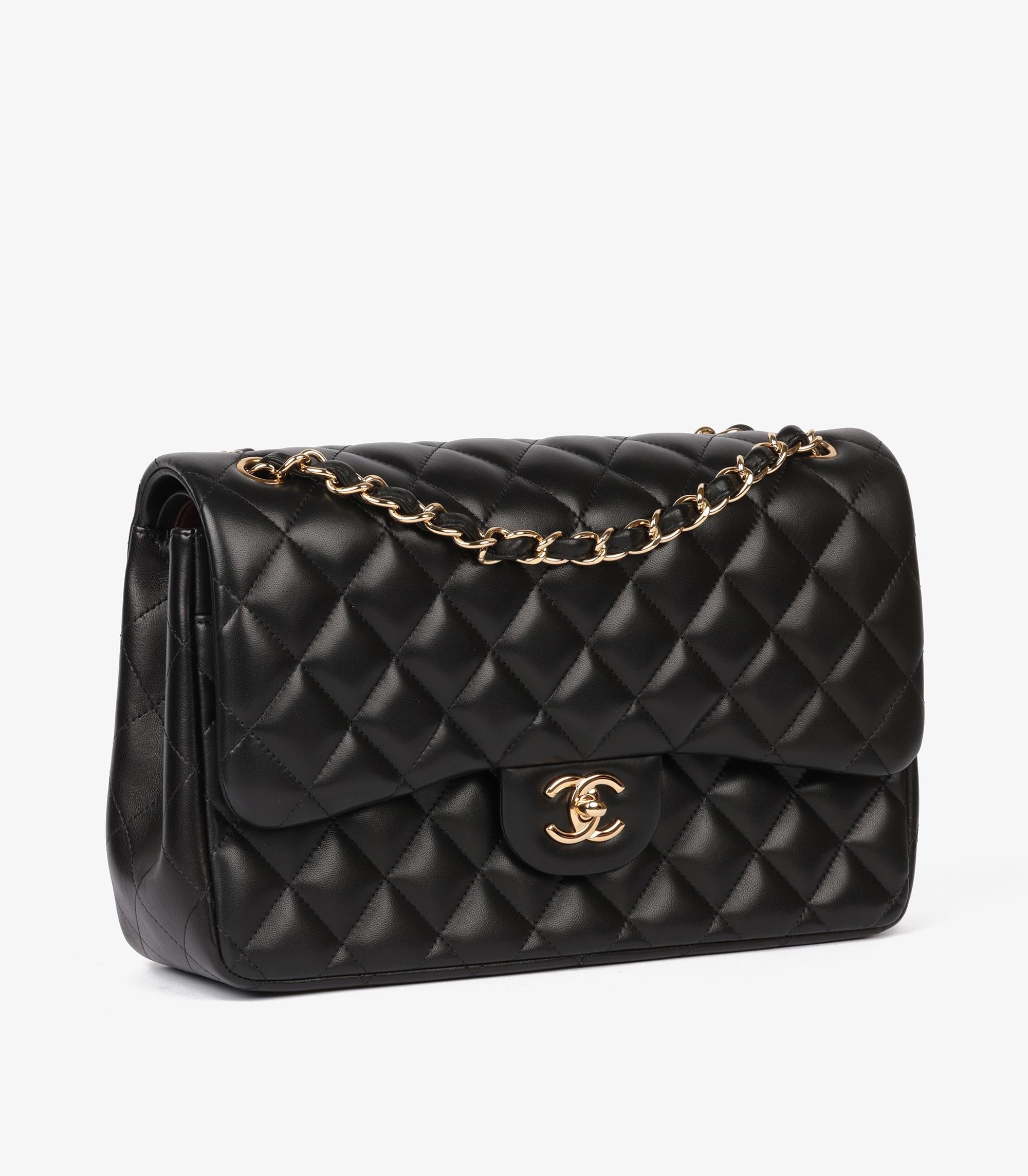 Chanel Black Quilted Lambskin Jumbo Classic Double Flap Bag In Excellent Condition In Bishop's Stortford, Hertfordshire