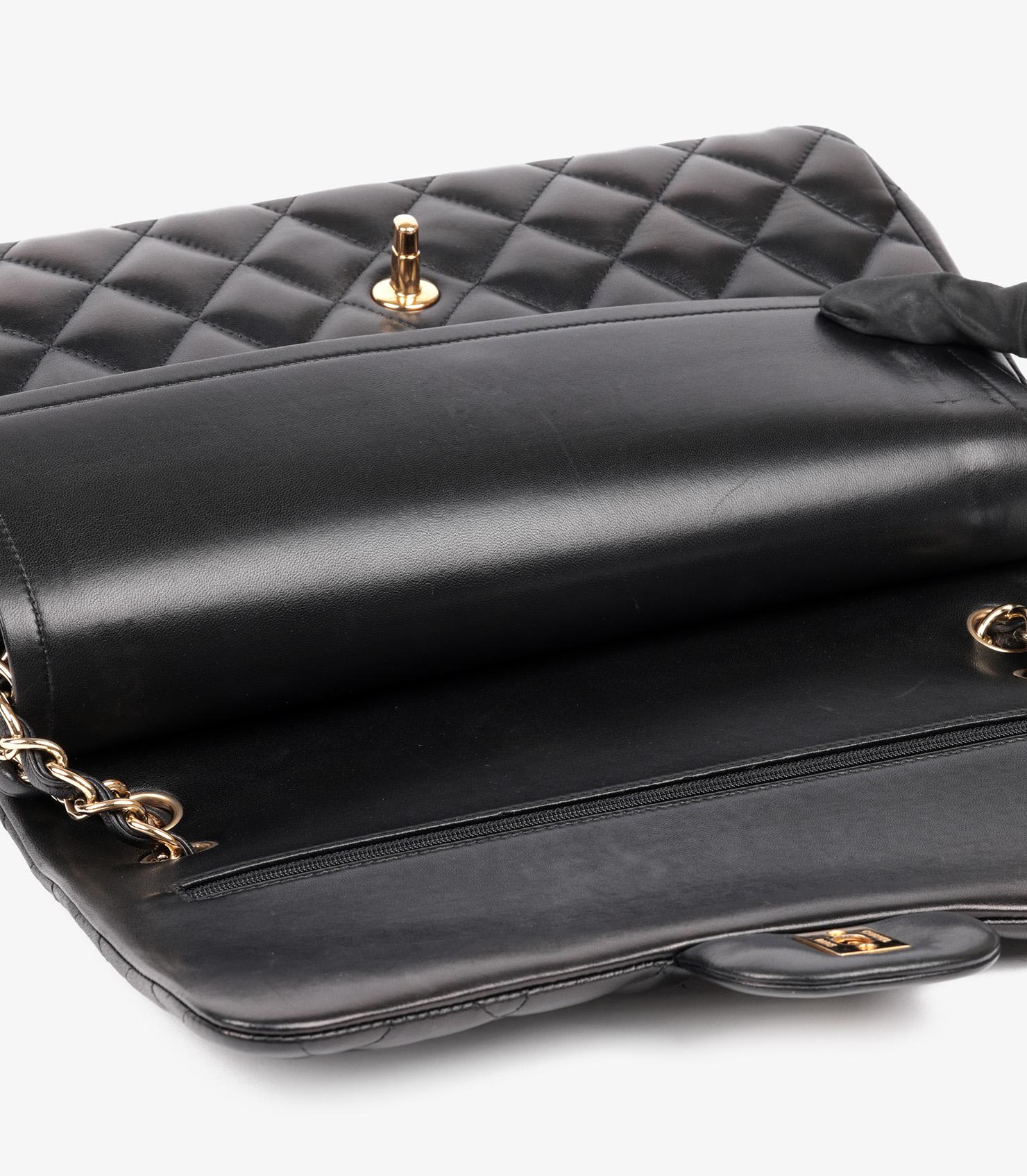 Chanel Schwarzes gestepptes Lammleder Jumbo Classic Double Flap Tasche im Angebot 4