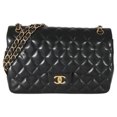 Chanel Black Quilted Lambskin Jumbo Classic Double Flap Bag