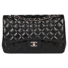 Used Chanel Black Quilted Lambskin Jumbo Classic Double Flap Bag