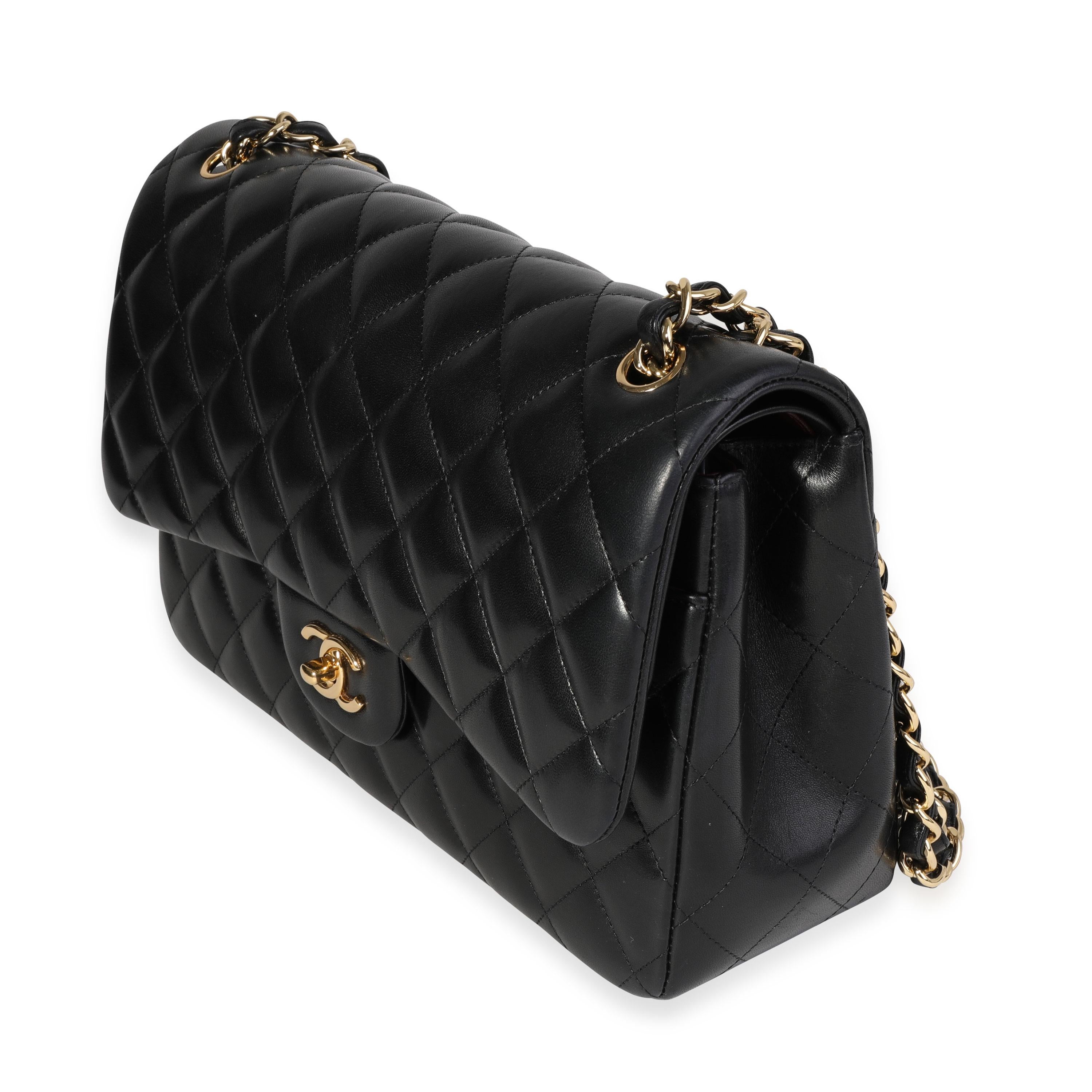 Chanel Black Quilted Lambskin Jumbo Classic Double Flap In Excellent Condition In New York, NY
