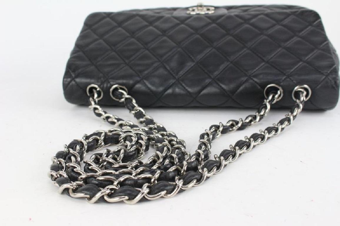 Chanel Black Quilted Lambskin Jumbo Classic Flap Silver 169cas712 For Sale 2