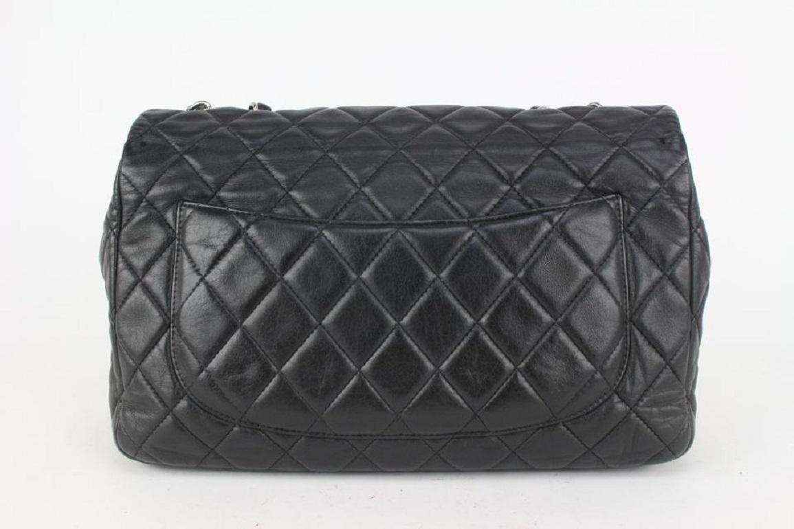 Chanel Black Quilted Lambskin Jumbo Classic Flap Silver 169cas712 For Sale 4