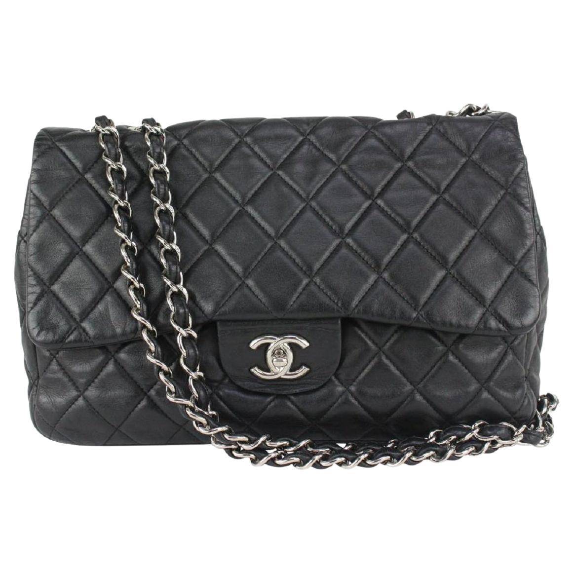 Chanel Black Quilted Lambskin Jumbo Classic Flap Silver 169cas712 For Sale