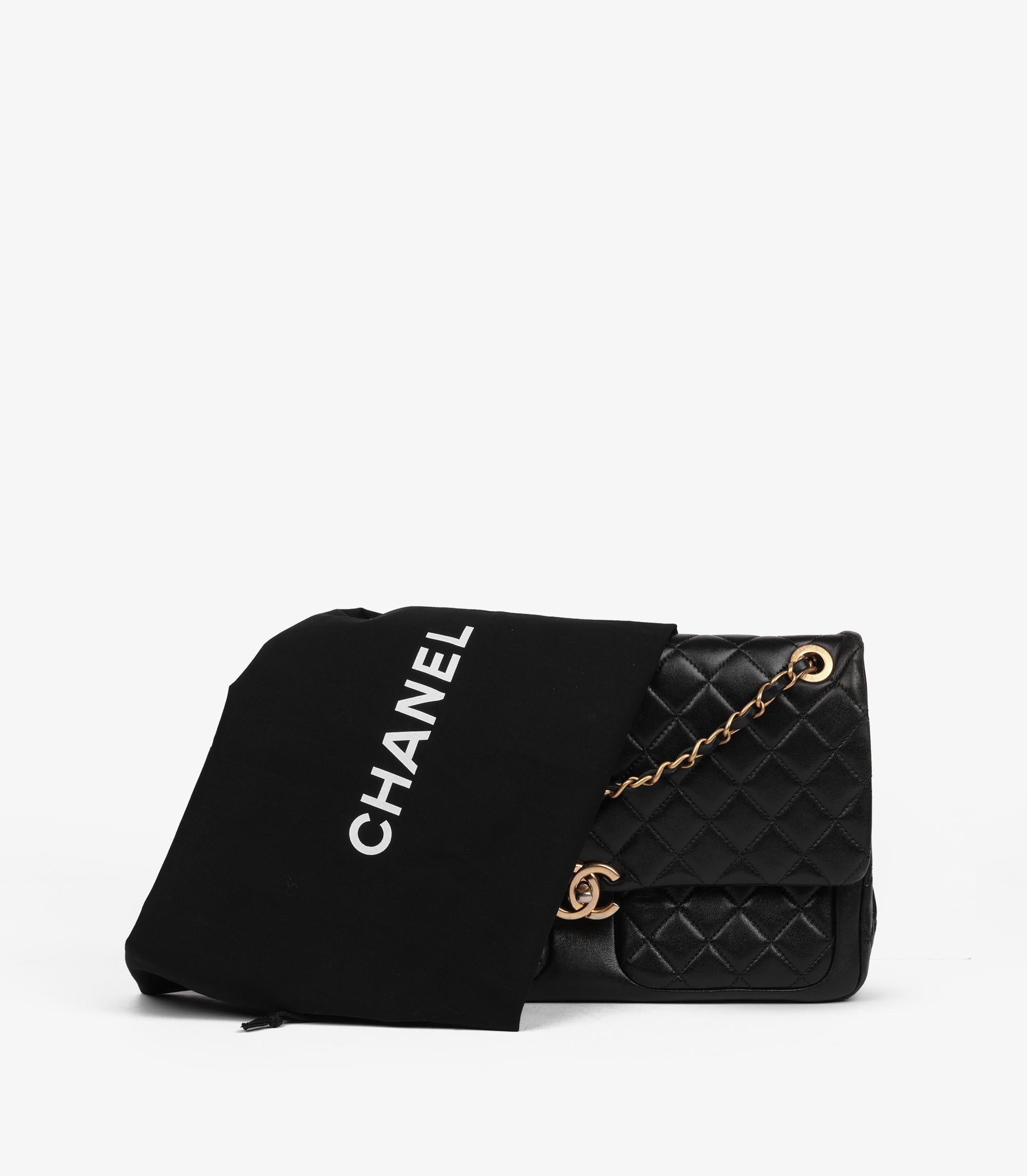 Chanel Schwarzes gestepptes Lammleder Jumbo Classic Single Flap Tasche im Angebot 7