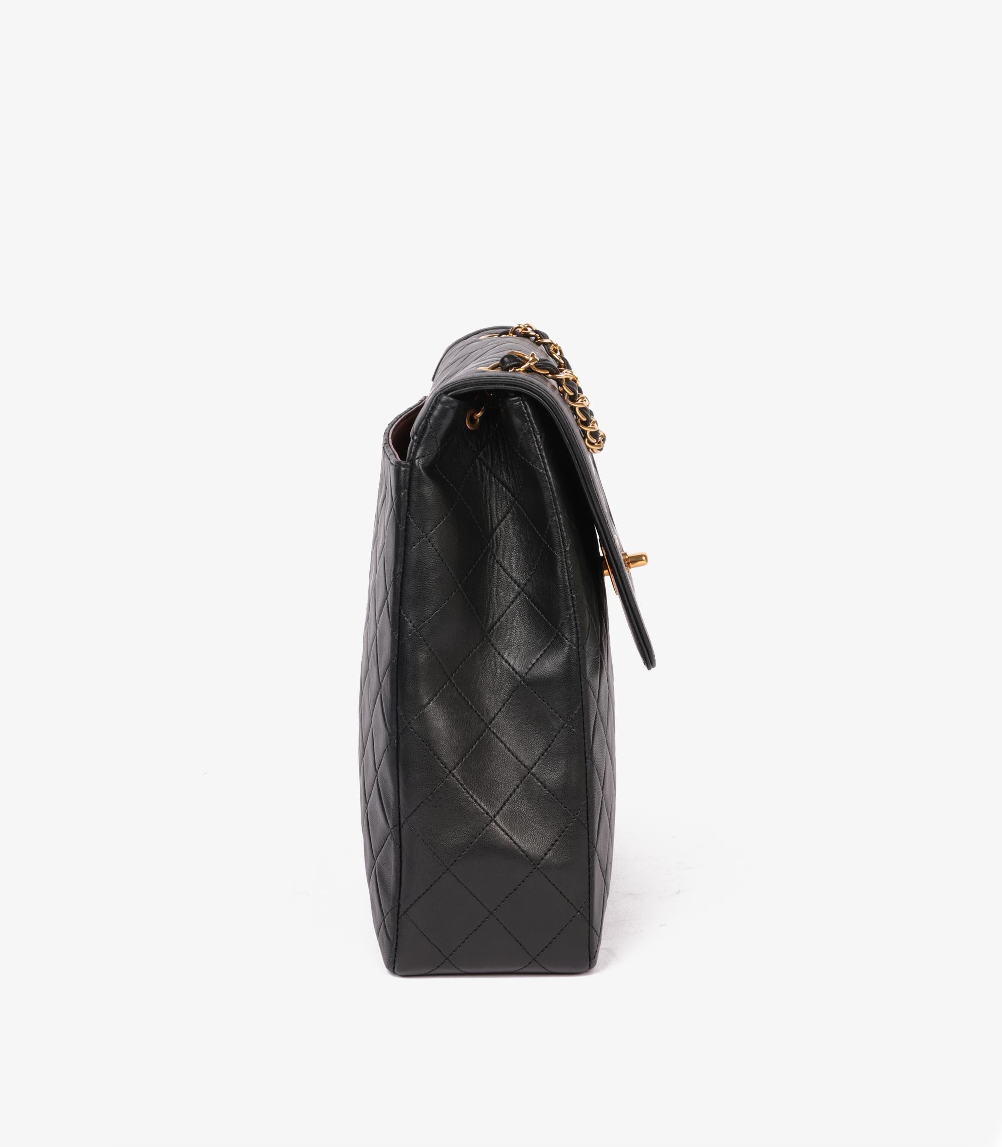 Women's or Men's Chanel Black Quilted Lambskin Jumbo Classic Single Flap Bag For Sale