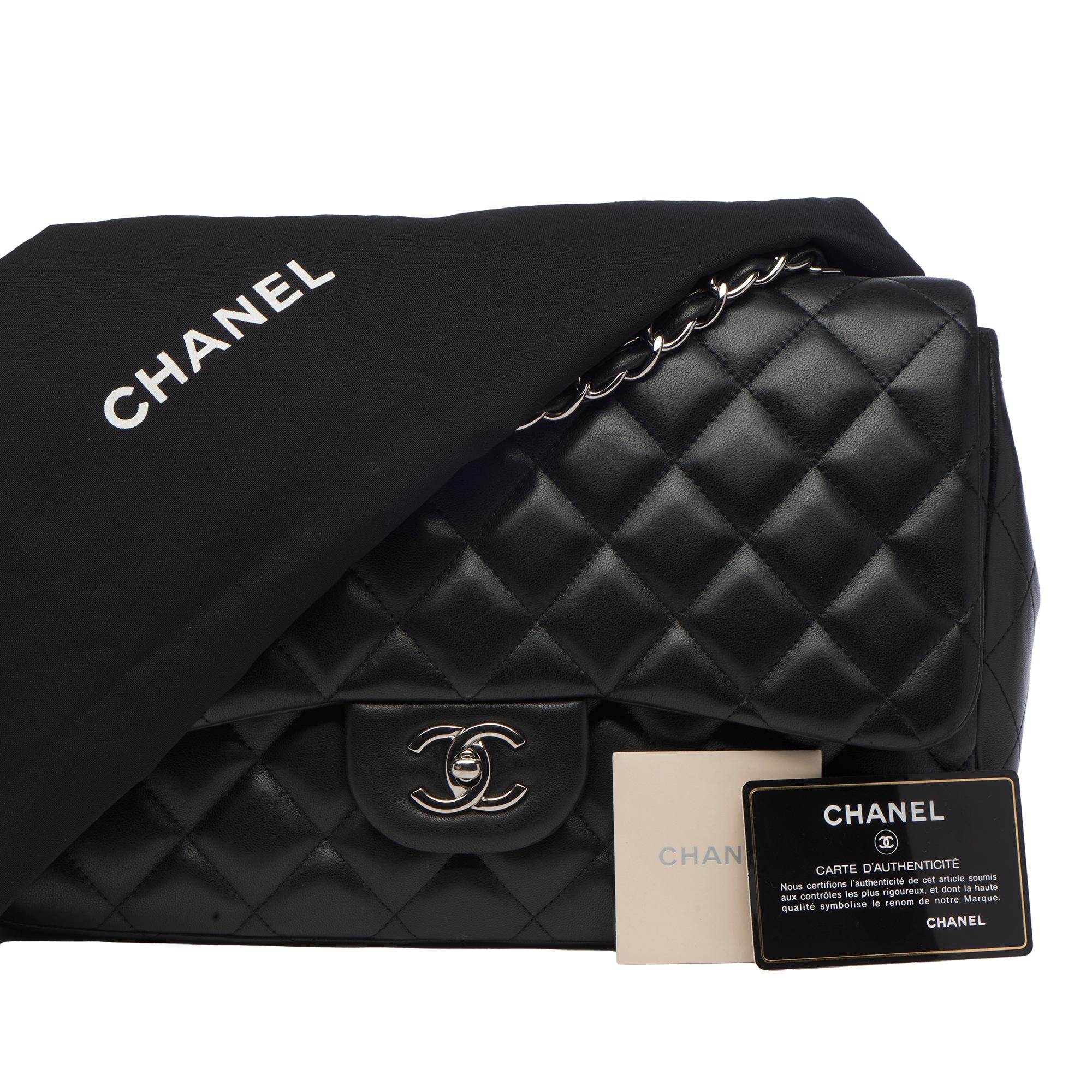 Women's Chanel Black Quilted Lambskin Jumbo Classic Single Flap Bag