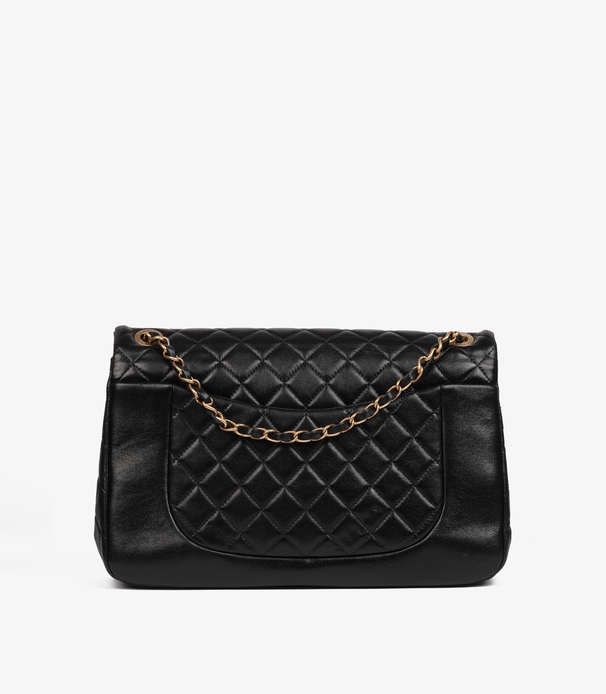Chanel Schwarzes gestepptes Lammleder Jumbo Classic Single Flap Tasche im Angebot 1