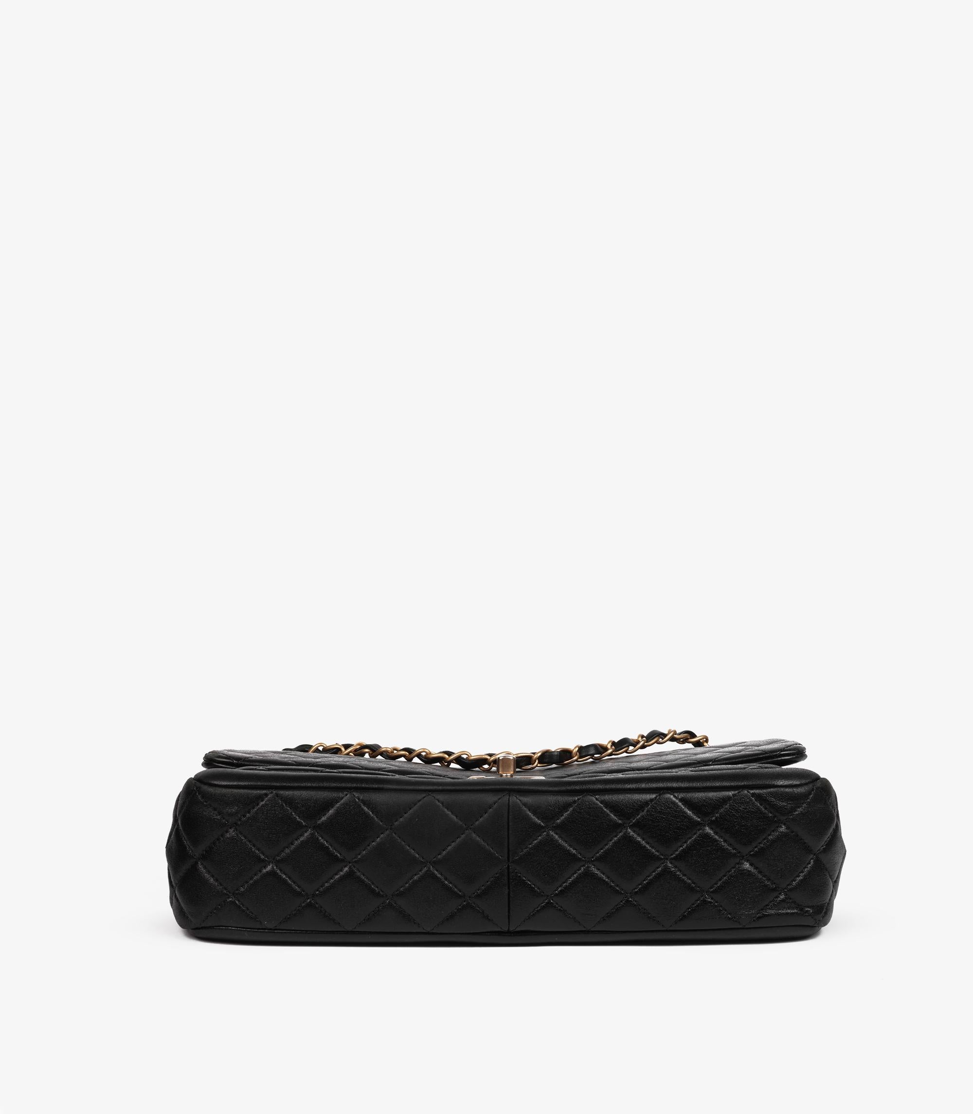 Chanel Schwarzes gestepptes Lammleder Jumbo Classic Single Flap Tasche im Angebot 3