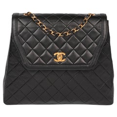 Borsa Chanel nera trapuntata in pelle di agnello Jumbo Classic con patta singola