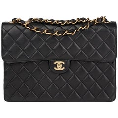 Chanel Black Quilted Lambskin Jumbo Classic Single Flap Bag