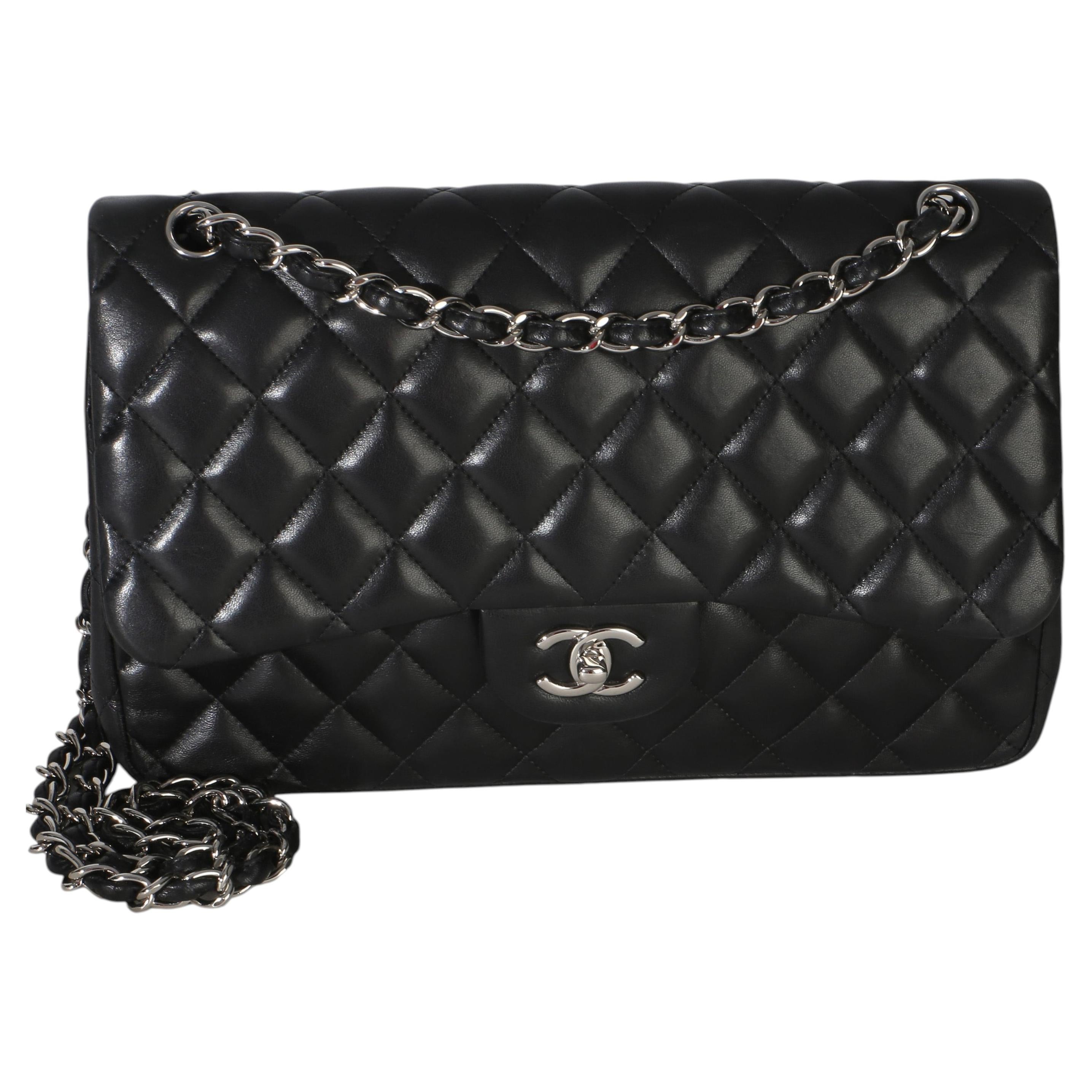 Chanel Black Quilted Lambskin Jumbo Double Flap Bag