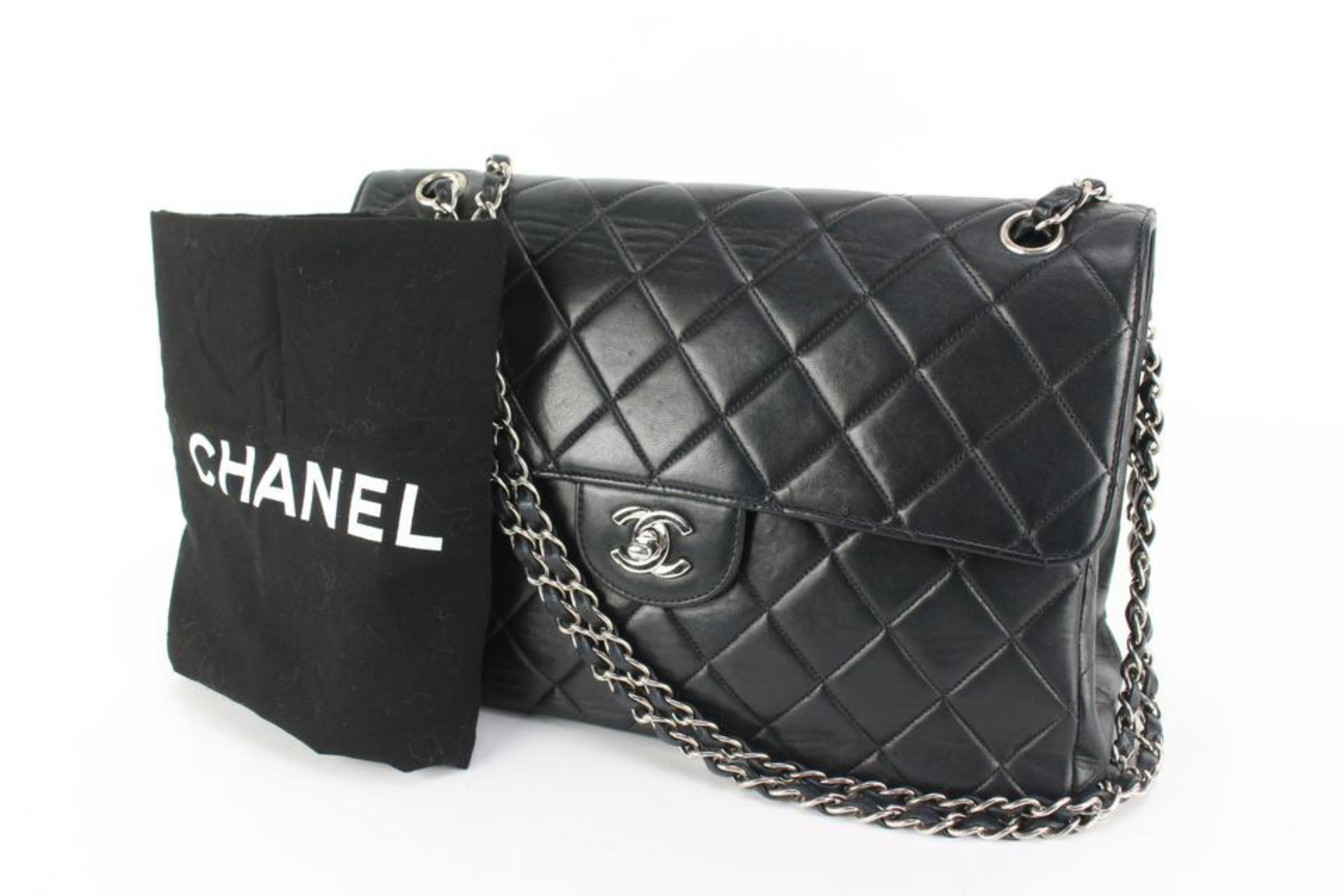 Chanel Black Quilted Lambskin Jumbo Double Flap Classic Bag 55cz55s For Sale 7