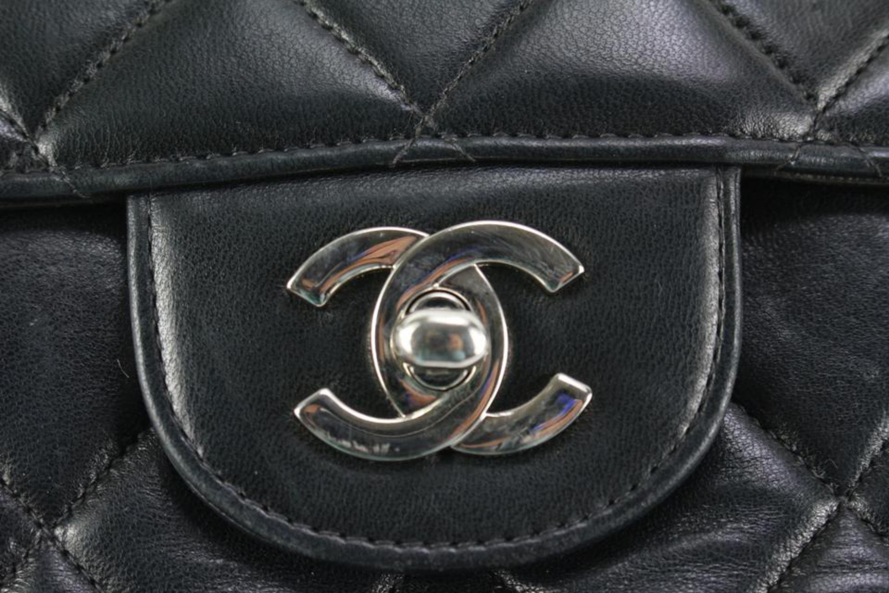 Chanel Black Quilted Lambskin Jumbo Double Flap Classic Bag 55cz55s In Good Condition For Sale In Dix hills, NY