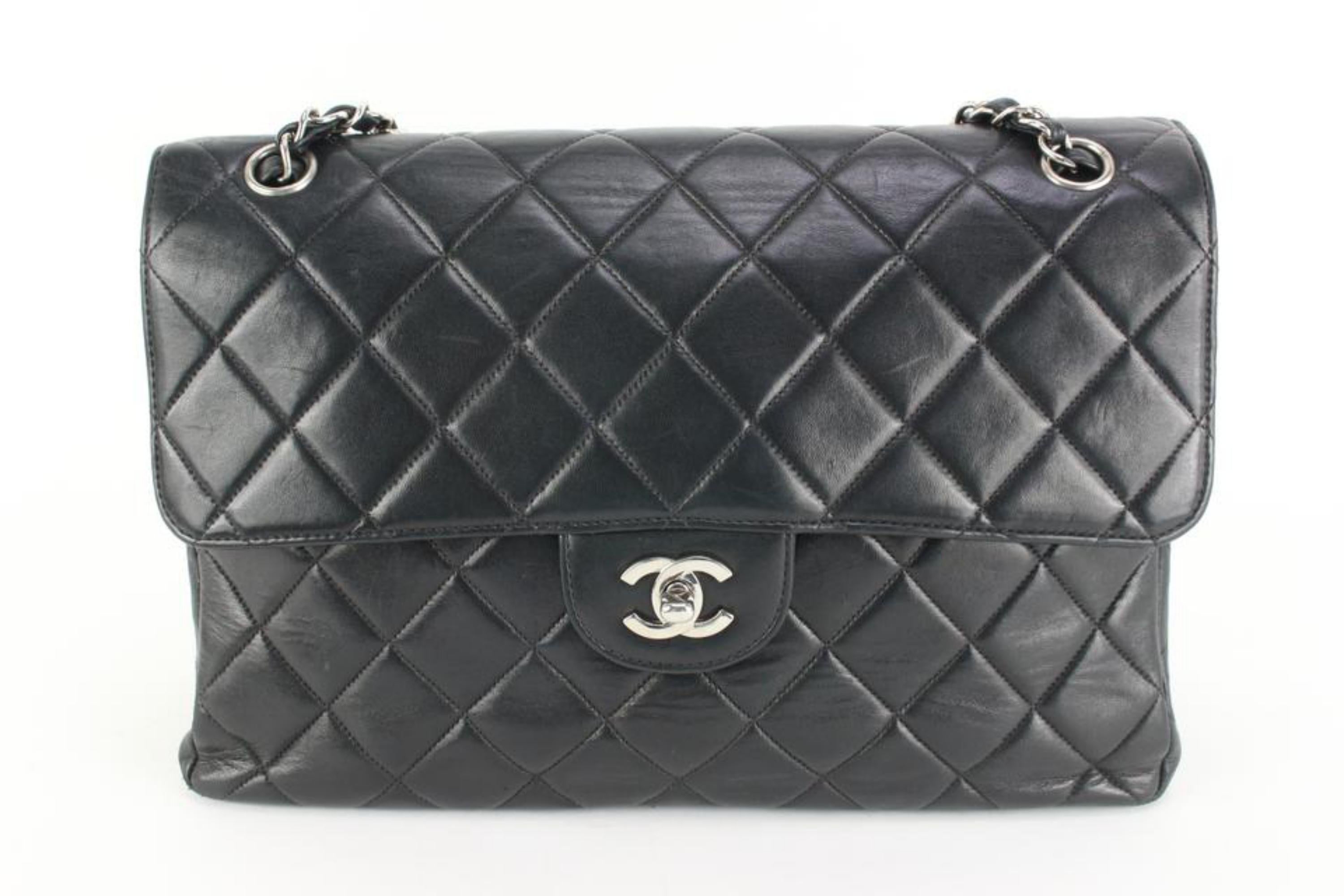 Chanel Black Quilted Lambskin Jumbo Double Flap Classic Bag 55cz55s For Sale 4