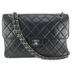 Chanel Schwarze klassische Tasche aus gestepptem Lammfell Jumbo mit doppelter Klappe 55cz55s