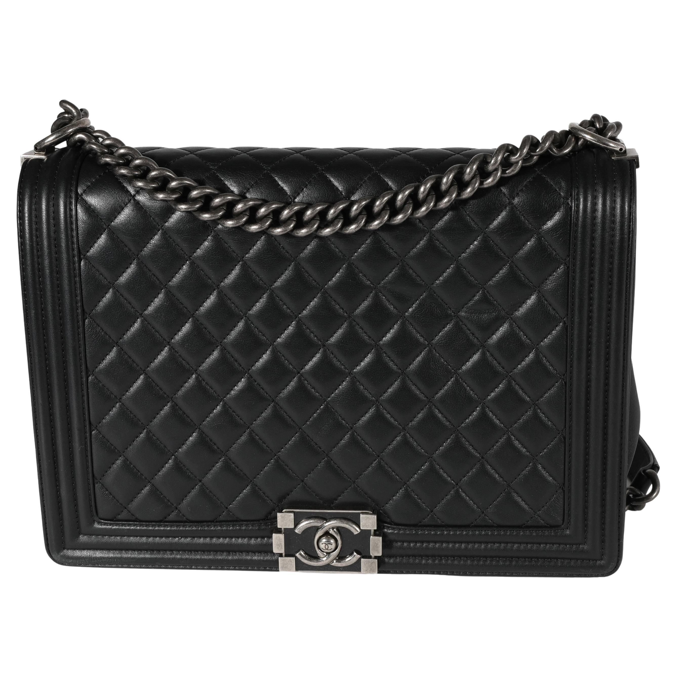 Chanel Black Quilted Lambskin Large Boy Bag For Sale at 1stDibs