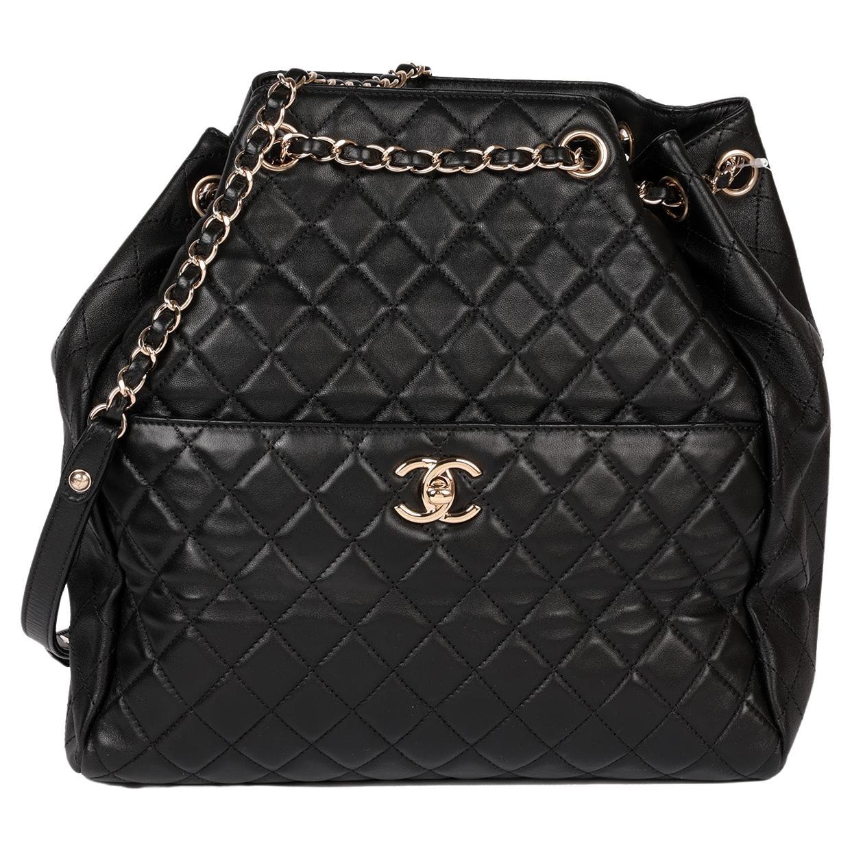 Chanel Black Quilted Lambskin Large Classic Bucket Bag For Sale