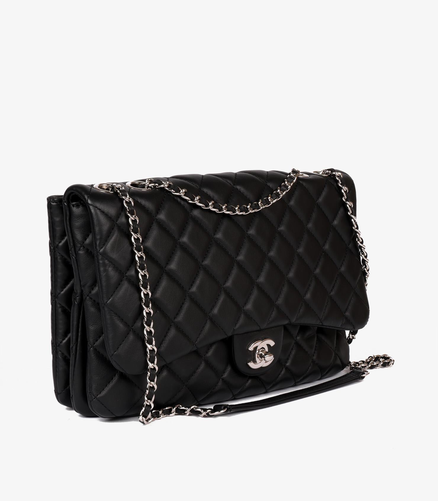 Chanel Black Quilted Lambskin Large Classic Single Flap Bag With Zip Pocket In Excellent Condition In Bishop's Stortford, Hertfordshire
