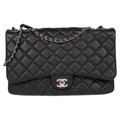 Chanel Black Quilted Lambskin Large Classic Single Flap Bag With Zip Pocket
