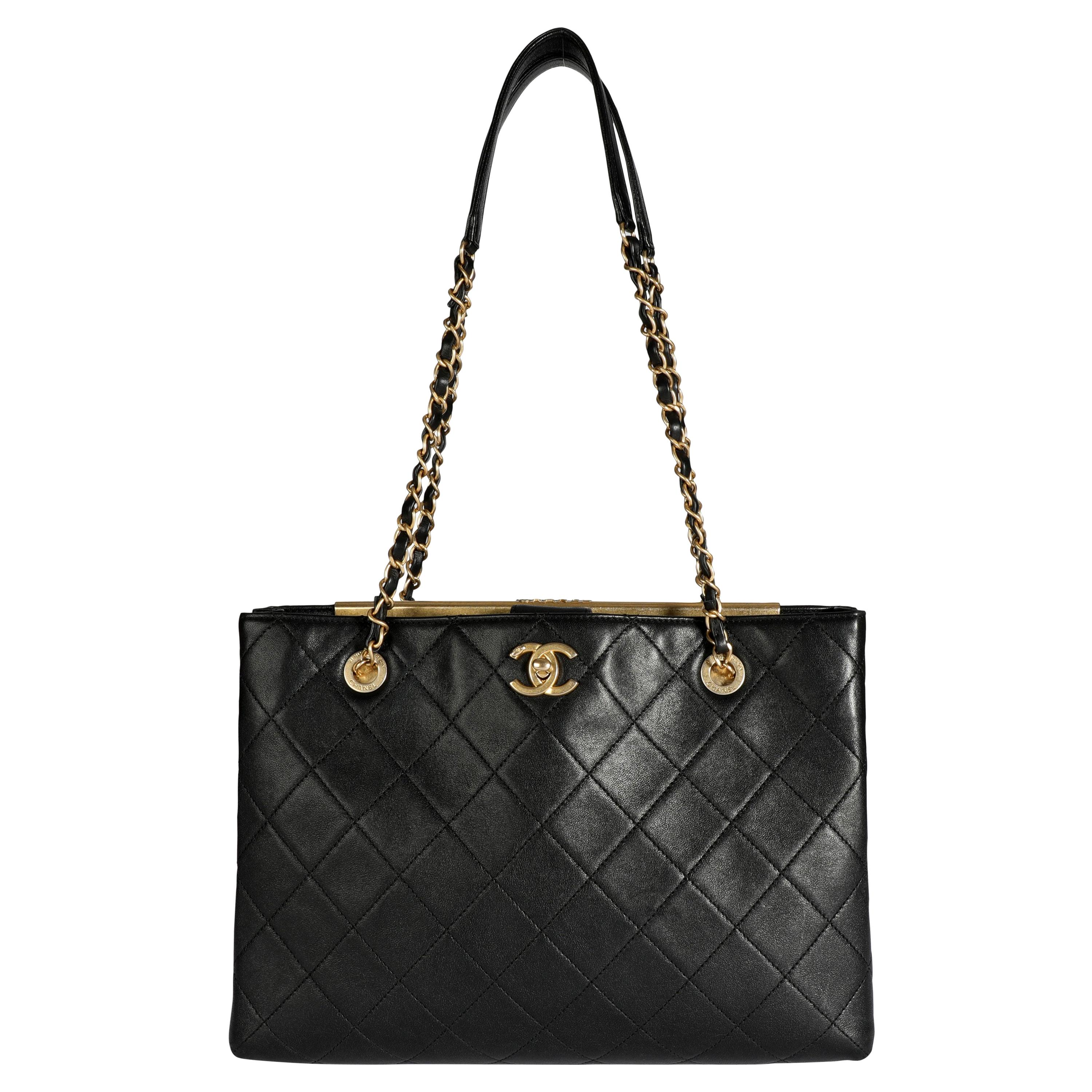 Chanel Black Quilted Lambskin Large Shopping Bag For Sale at