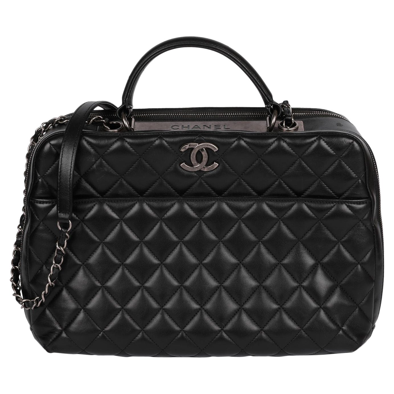 Chanel Black Quilted Lambskin Large Trendy CC Bowling Bag For Sale
